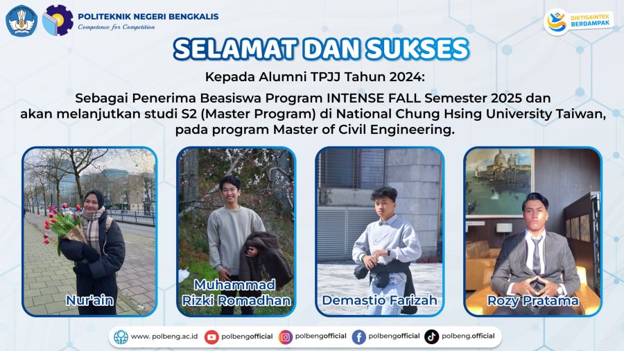 4 Alumni Teknik Sipil Polbeng Lolos Beasiswa INTENSE Fall Program 2025, Siap Lanjut S2 di Taiwan