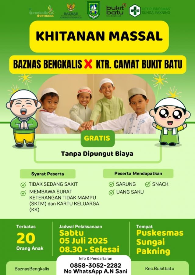 Baznas Bengkalis dan Kantor Camat Bukit Batu akan Selenggarakan Khitanan Massal Gratis