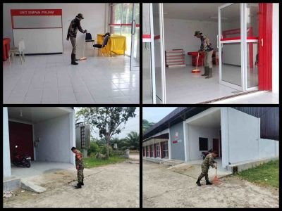 BABINSA KORAMIL 03/MANDAU LAKSANAKAN PEMBERSIHAN LINGKUNGAN DI KDKMP KOPERASI DESA MERAH PUTIH