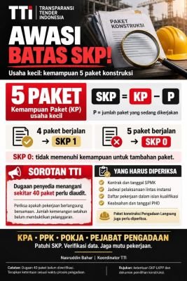 TTI Soroti Dugaan Penyedia Kuasai Puluhan Paket Konstruksi, Desak Audit Kepatuhan SKP